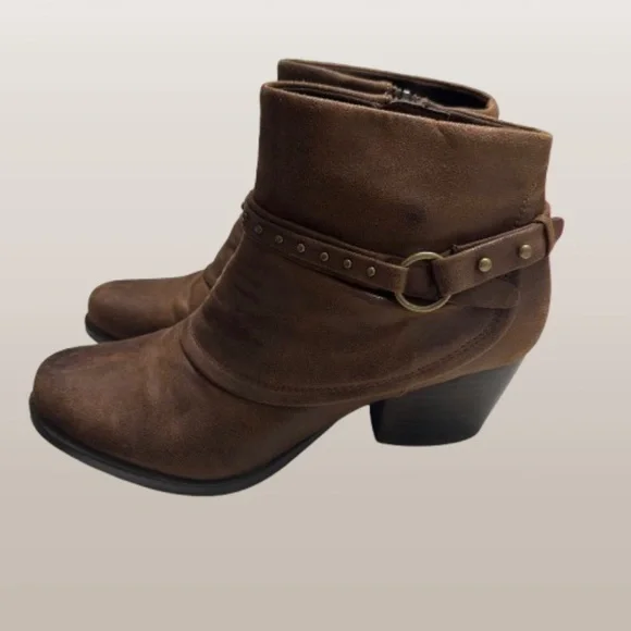 Baretraps Rosea Ankle Booties Shoes Sz 8.5M Brown Faux Leather Heeled w/SideZip - Picture 7 of 8